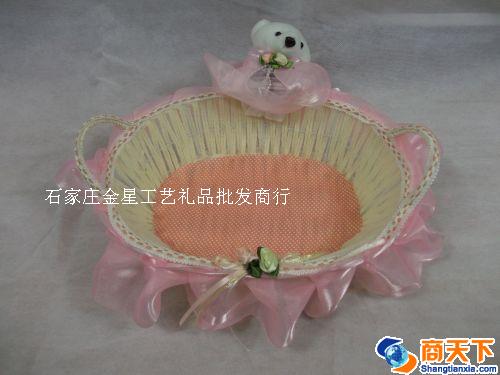 粉色椭圆形带小熊编织筐 收纳筐