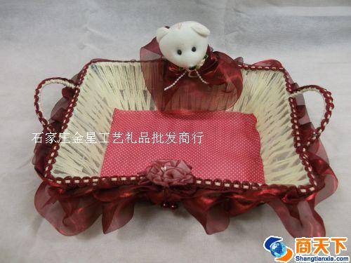 红色长方形带小熊编织筐 收纳筐