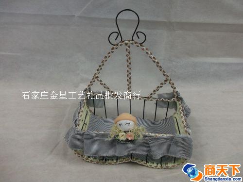 条纹带小人可挂墙编织筐 收纳筐