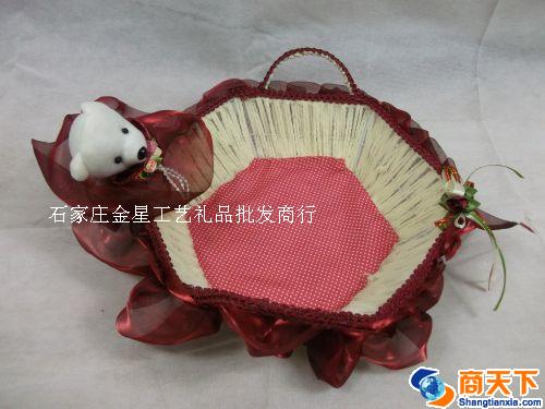 红色六边形带小熊编织筐 收纳筐