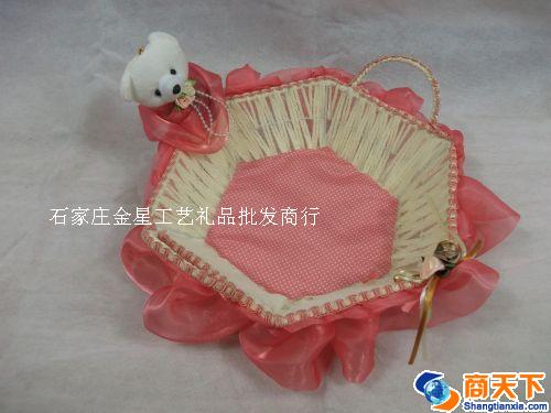 粉色六边形带小熊编织筐 收纳筐