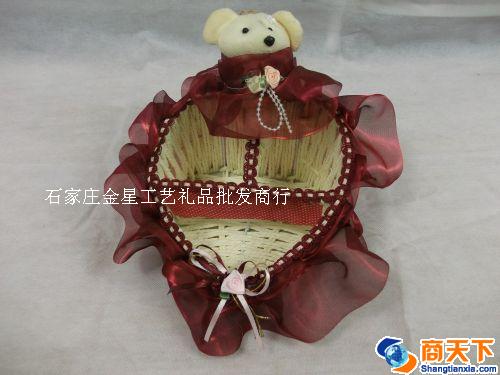 红色心形带小熊有隔层编织筐