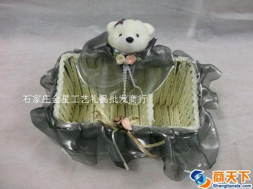 灰色长方形带小熊有隔层编织筐
