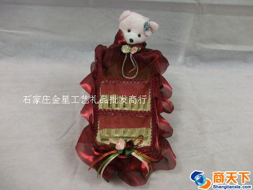 红色梯形带小熊有隔层编织筐