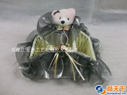 灰色带小熊有隔层编织筐