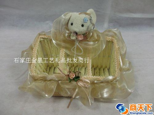 金色长方形带小熊有隔层编织筐